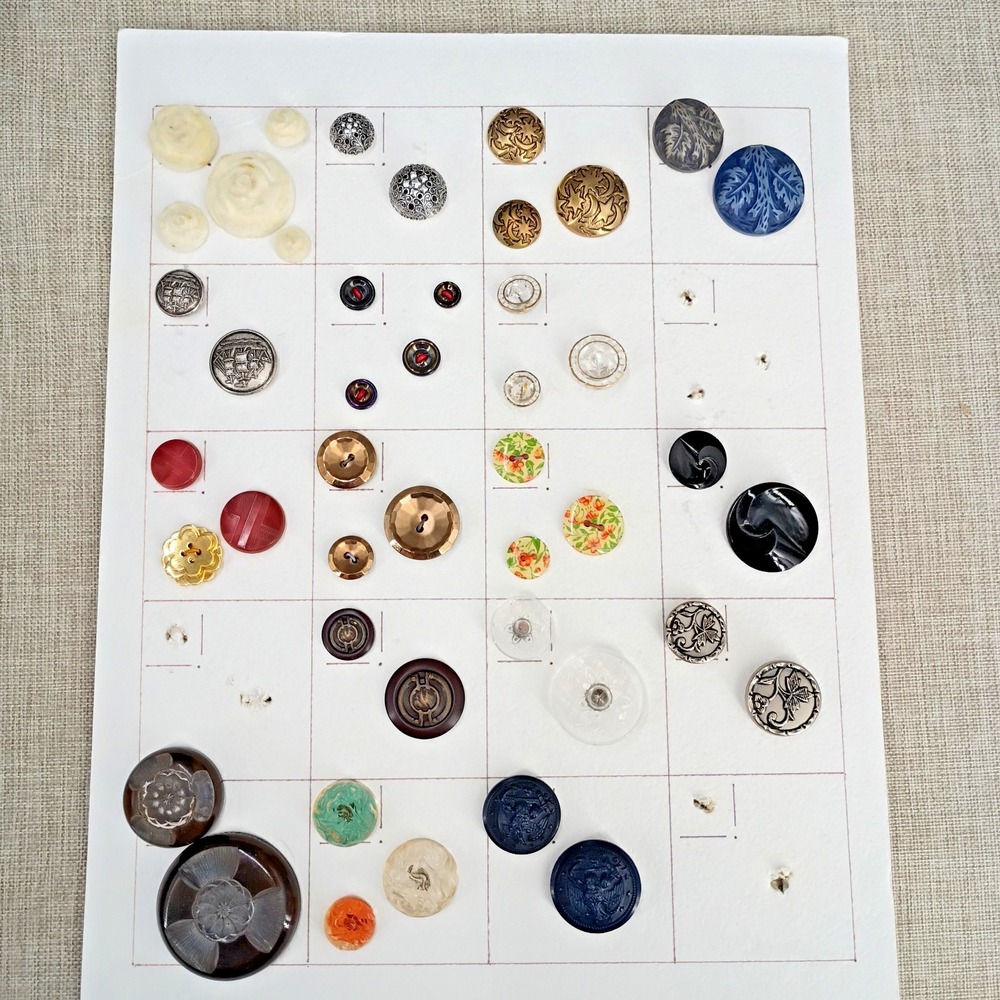 Vintage Button Lot Mixed Materials Metal Glass Plastic Celluloid Colorful Floral